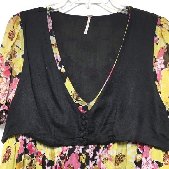 Free People Alice Vested Black Combo Floral Dress - Picture 9 of 10